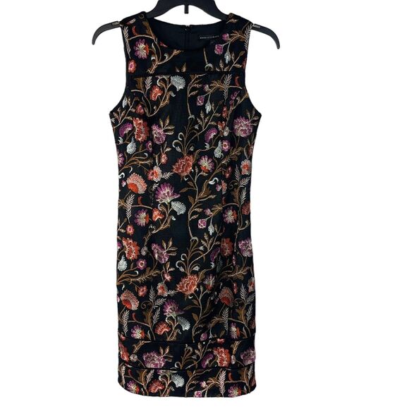 WHBM SZ 0 Mini Sheath Dress Floral Embroidered Sleeveless Rear Zipper Lined - Picture 1 of 8